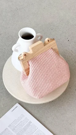 Abby Timber Frame Woven Mini Bag - Pale / Pink