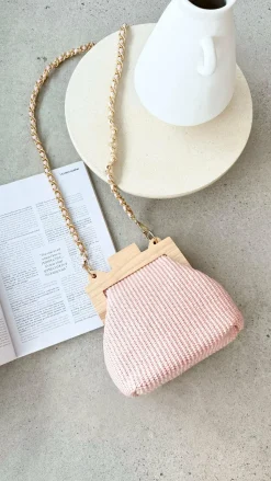Abby Timber Frame Woven Mini Bag - Pale / Pink