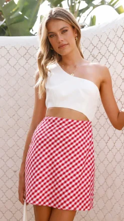 Abia Mini Dress - White/ Red Check