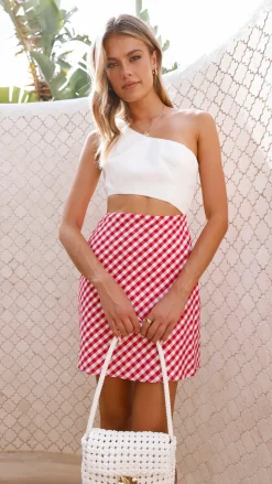 Abia Mini Dress - White/ Red Check