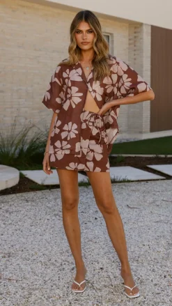 Abilene Button Up Shirt - Brown Daylillies