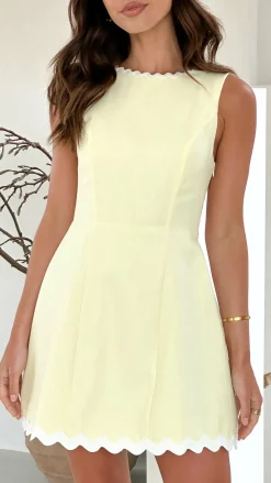 Aceline Mini Dress - Lemon / White