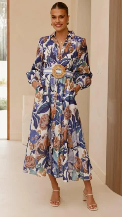 Aida Long Sleeve Maxi Dress - Azure Blue