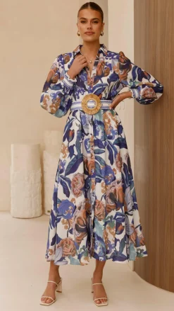 Aida Long Sleeve Maxi Dress - Azure Blue