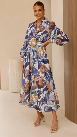 Aida Long Sleeve Maxi Dress - Azure Blue