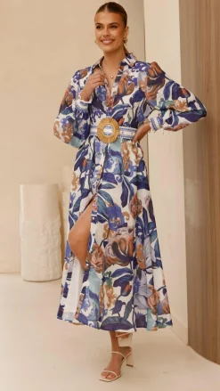 Aida Long Sleeve Maxi Dress - Azure Blue