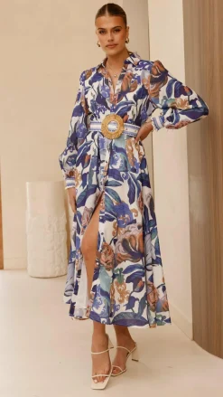 Aida Long Sleeve Maxi Dress - Azure Blue