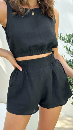 Aimee Linen Top - Black