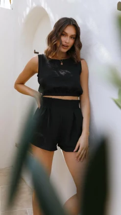 Aimee Linen Top - Black