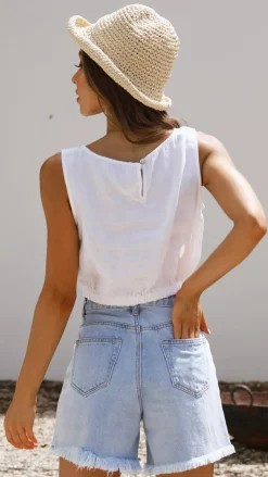 Aimee Linen Top - White