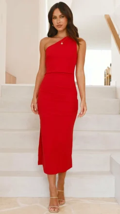 Alaina Midi Dress - Red