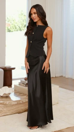 Alexis Button Up Vest - Black