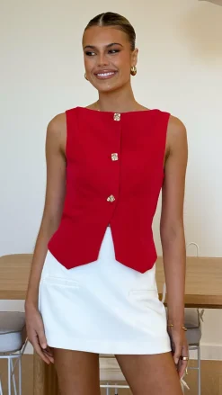Alexis Button Up Vest - Red