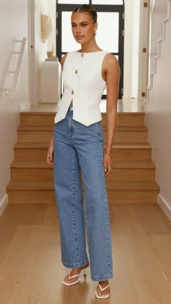 Alexis Button Up Vest - White