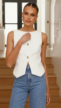 Alexis Button Up Vest - White