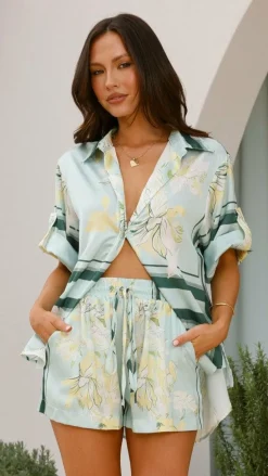 Alma Shorts - Aqua/Yellow Print