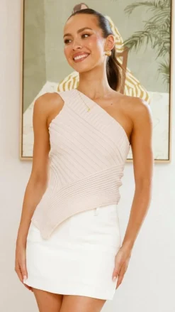 Alyssia One Shoulder Top - Beige