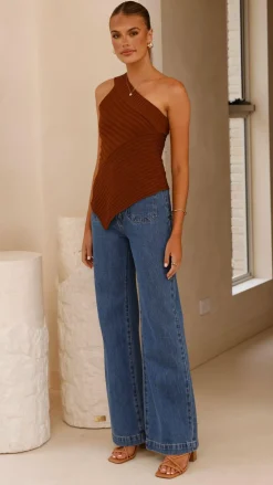 Alyssia One Shoulder Top - Chocolate