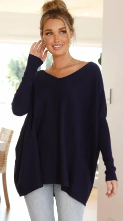 Amalia Knit Top - Navy