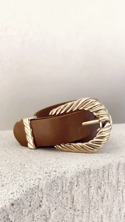 Amelie Twist Buckle Belt - Brown/Gold
