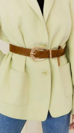 Amelie Twist Buckle Belt - Brown/Gold