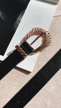 Amelie Twist Buckle Belt - Black/Gold