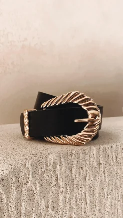 Amelie Twist Buckle Belt - Black/Gold