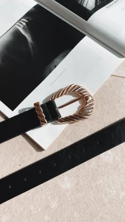 Amelie Twist Buckle Belt - Black/Gold