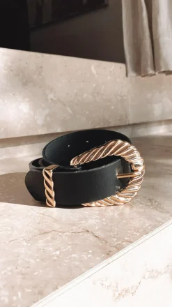 Amelie Twist Buckle Belt - Black/Gold