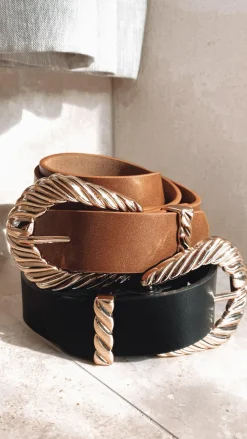 Amelie Twist Buckle Belt - Black/Gold