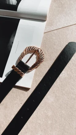 Amelie Twist Buckle Belt - Black/Gold