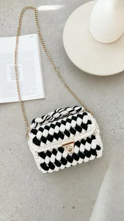 Annabel Chunky Plaited Handbag - Cream/Black