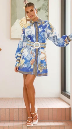 Annika Long Sleeve Mini Dress - Blue Doll