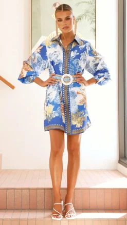 Annika Long Sleeve Mini Dress - Blue Doll