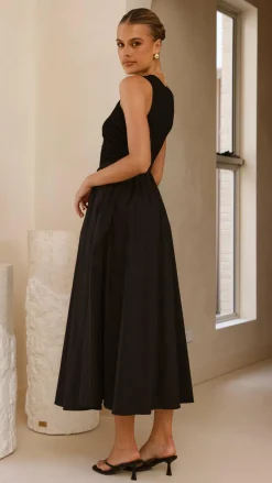 Aria Sleeveless Midi Dress - Black