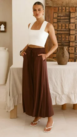 Aria Wide Leg Pants - Chocolate