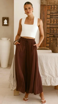 Aria Wide Leg Pants - Chocolate