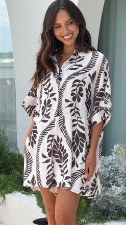 Aurelia Playsuit - Brown/White Print