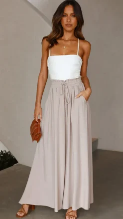 Avery Wide Leg Pants - Beige