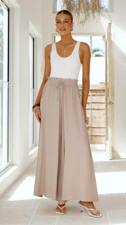 Avery Wide Leg Pants - Beige