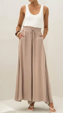 Avery Wide Leg Pants - Beige