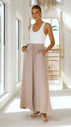 Avery Wide Leg Pants - Beige