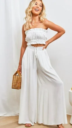 Avery Wide Leg Pants - White
