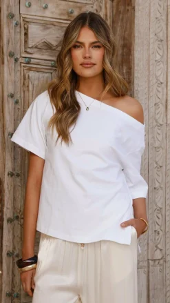 Aziel Off Shoulder Tee - White