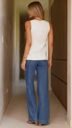 Bailey Button Up Vest - White Denim