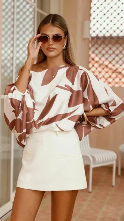 Bailey Off Shoulder Top - White / Brown