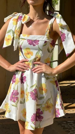 Balta Mini Dress - White / Purple Floral