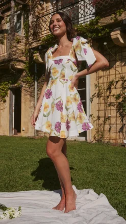 Balta Mini Dress - White / Purple Floral
