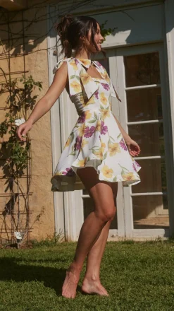 Balta Mini Dress - White / Purple Floral