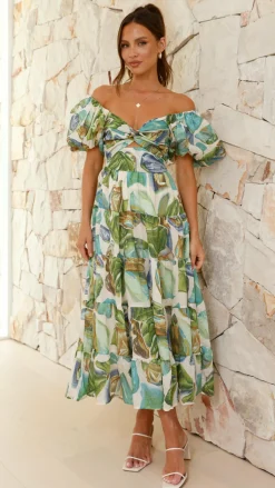 Balthazar Maxi Dress - Green / Blue Print